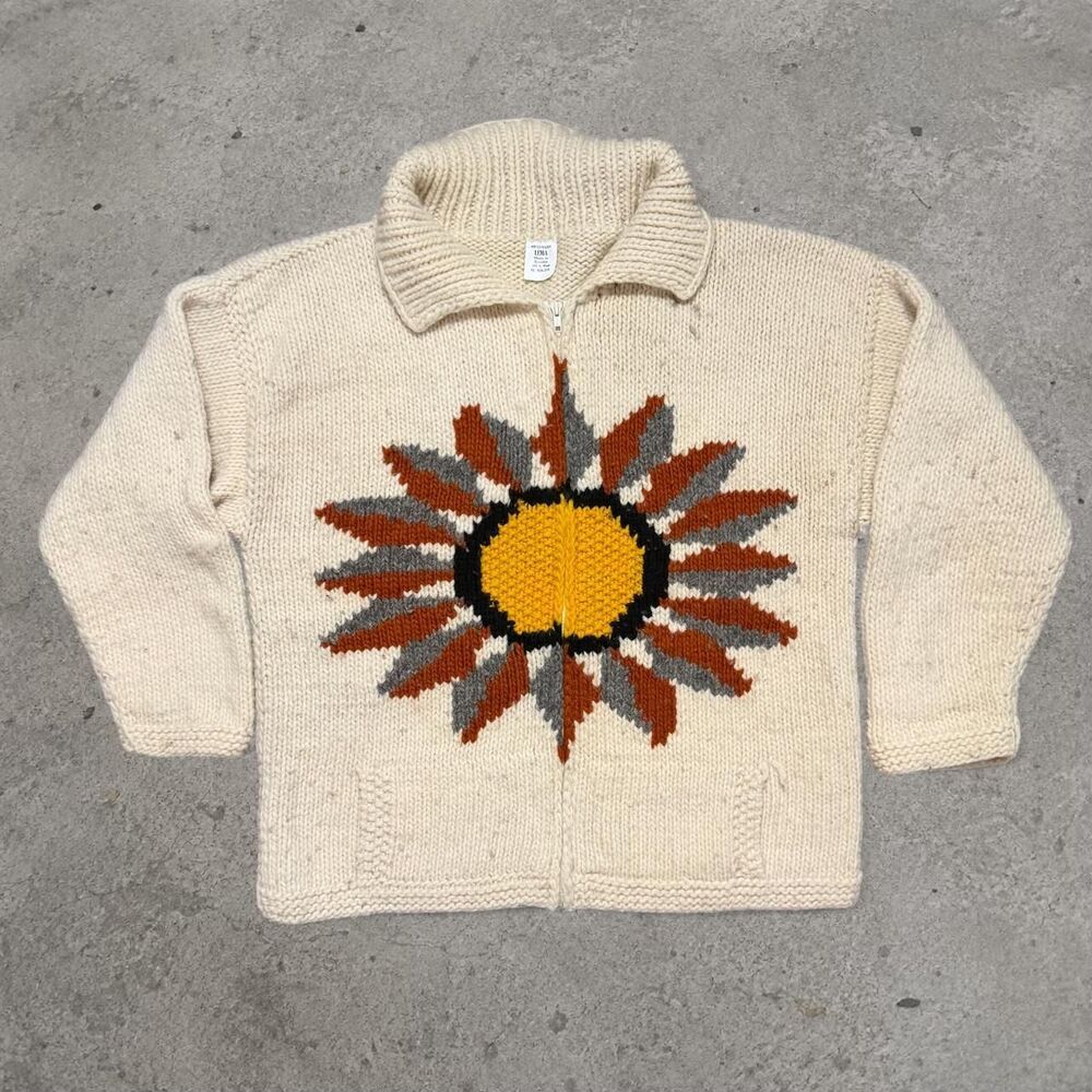 Artesanias Lema 1990s Sun Flower Wool Zip Sweater Size Large